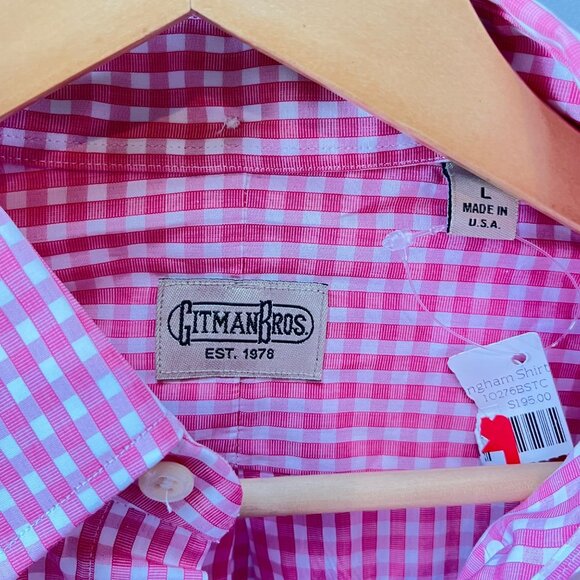 NEW Gitman Bros Pink Gingham Button-Down Shirt L‎ Cotton Made In USA - Picture 2 of 3